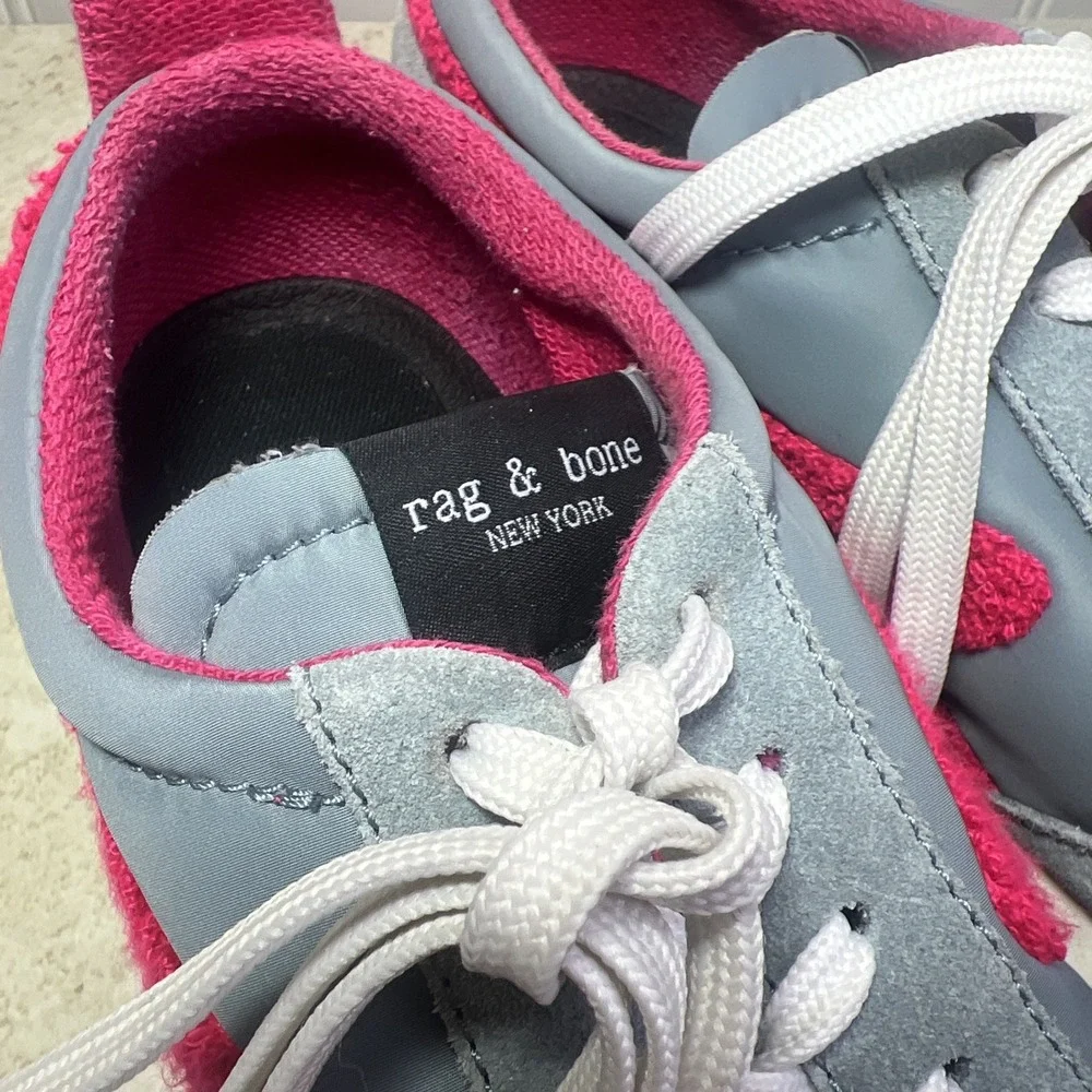 Rag‎ & Bone Retro Runner Sneakers in Slate Grey and Neon Pink Bouclé | Sz 38